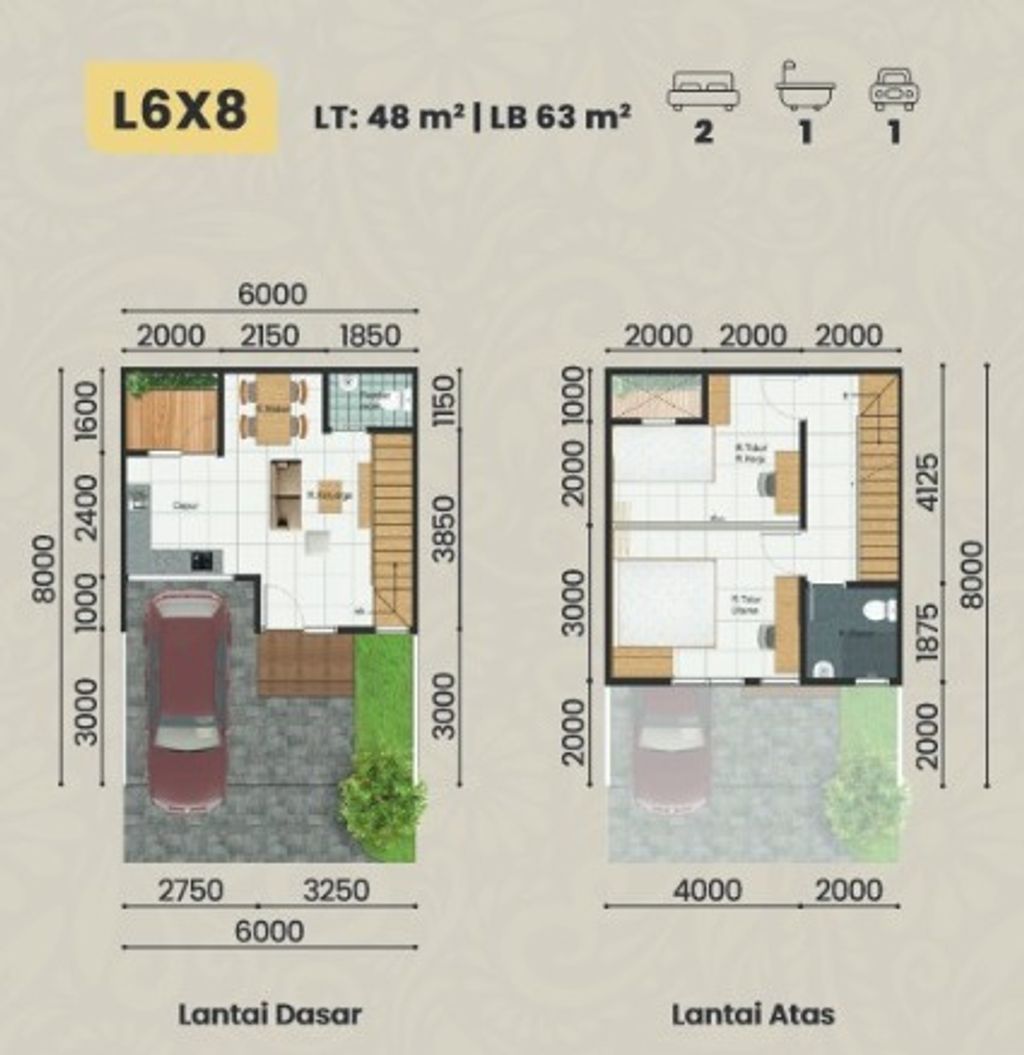 foto denah rumah tipe LENOX/06 perumahan CLUSTER AMARILLO VILLAGE