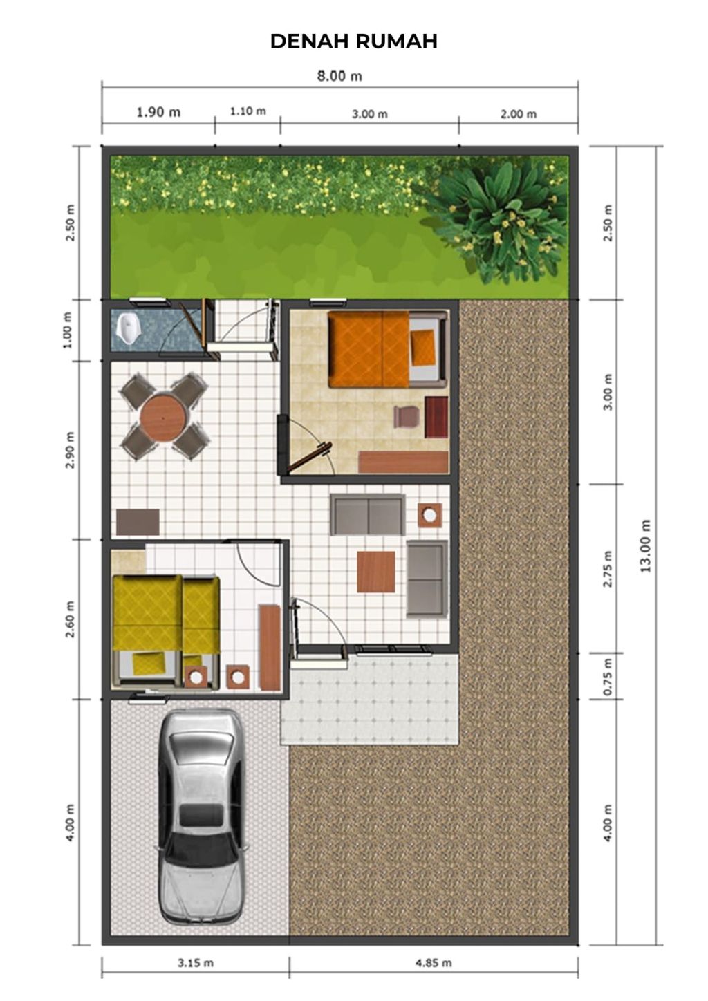 foto denah rumah tipe 36 m2 perumahan Biromaru Residence