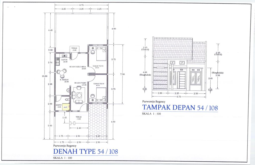 foto denah rumah tipe 54 perumahan Purworejo Regency