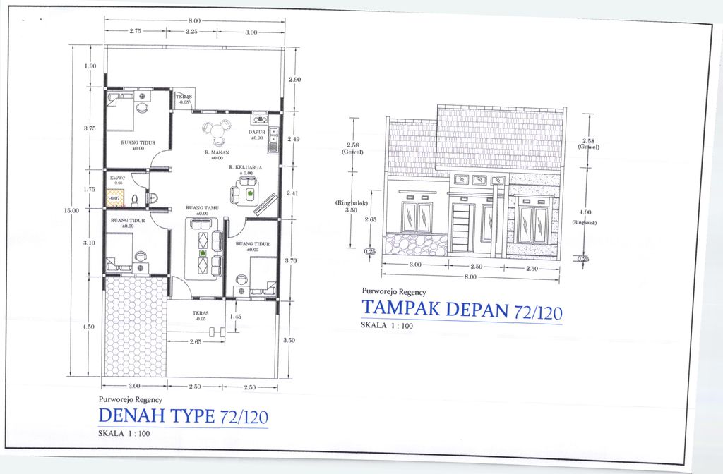 foto denah rumah tipe 72 perumahan Purworejo Regency