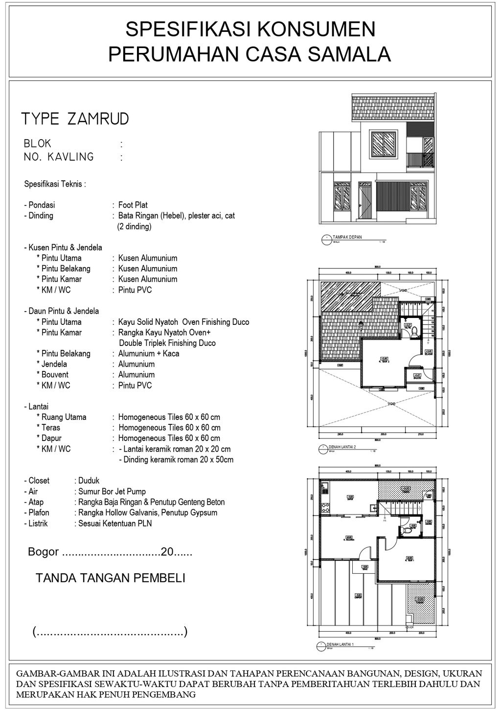foto denah rumah tipe 58/90 ZAMRUD perumahan CASA SAMALA EXT