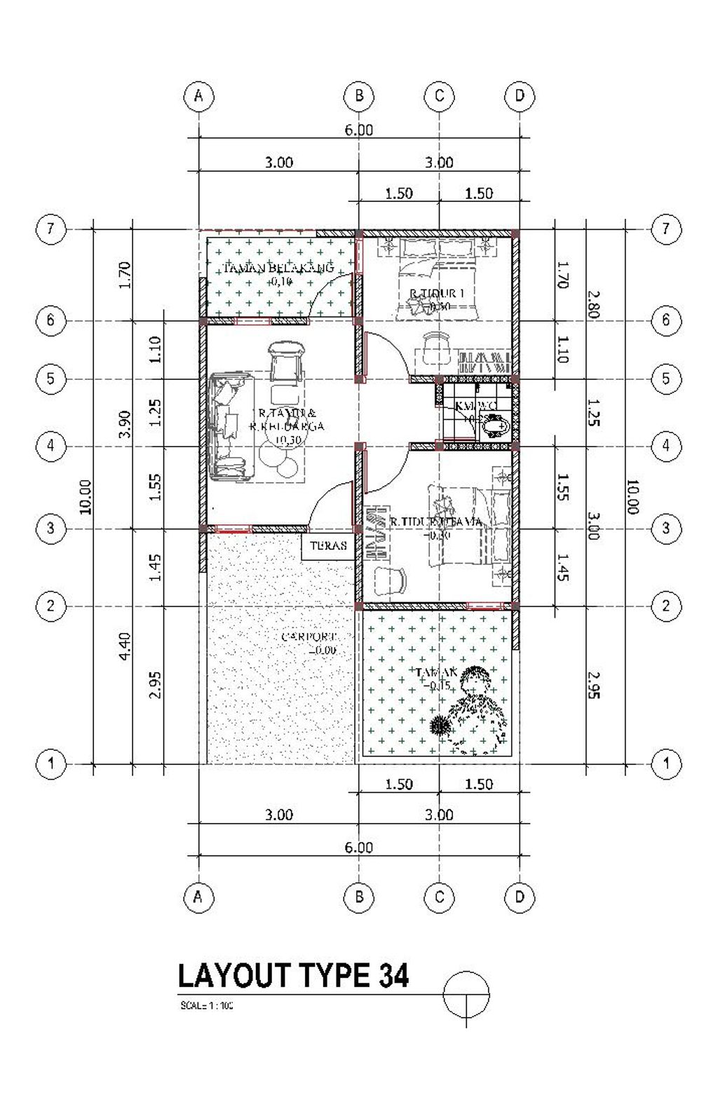 foto denah rumah tipe 34/60 perumahan Parahyangan Residence