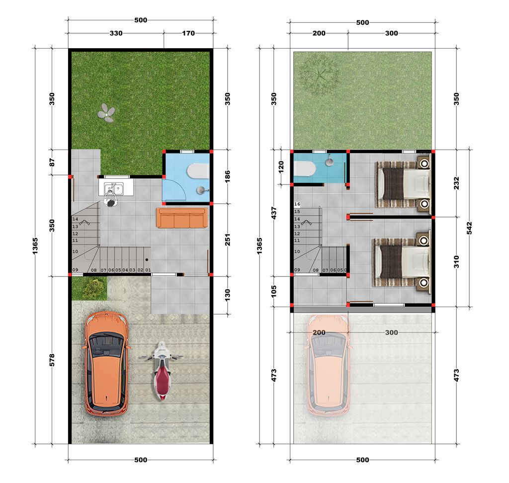foto denah rumah tipe 64/45 perumahan TOWNHOUSE PASUNDAN LAND