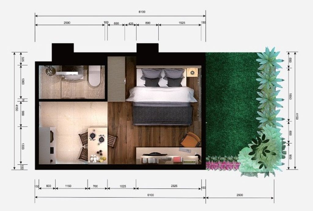 foto denah rumah tipe Studio Garden perumahan APARTEMENT STUDENT PARK