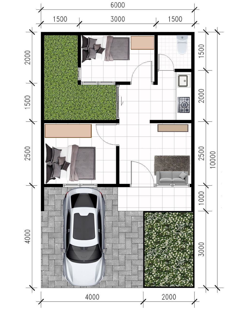 foto denah rumah tipe Tulip LT 1 perumahan Green Paradise City Cluster Tulip