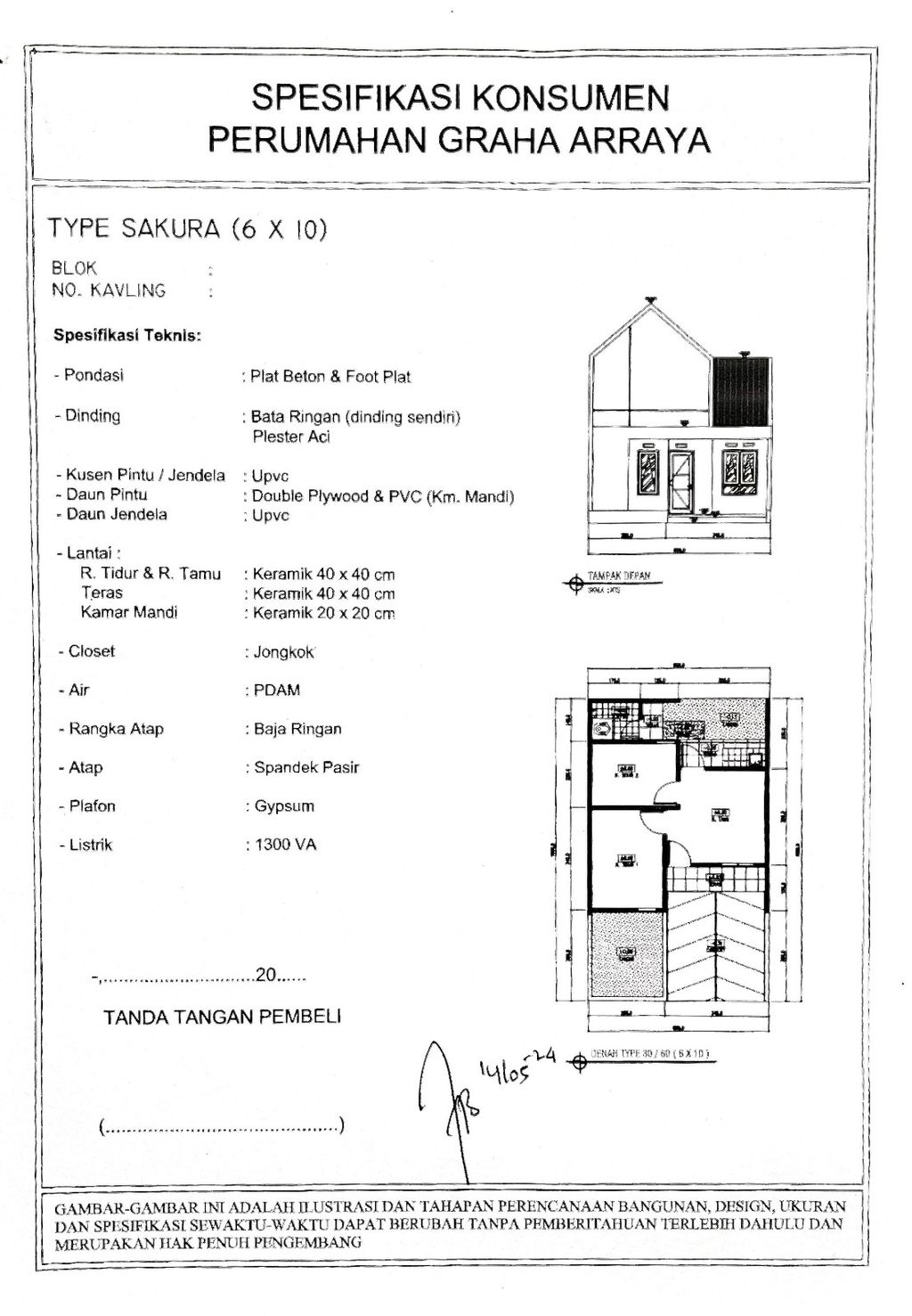 foto denah rumah tipe 27/60 Sakura perumahan Graha Arraya