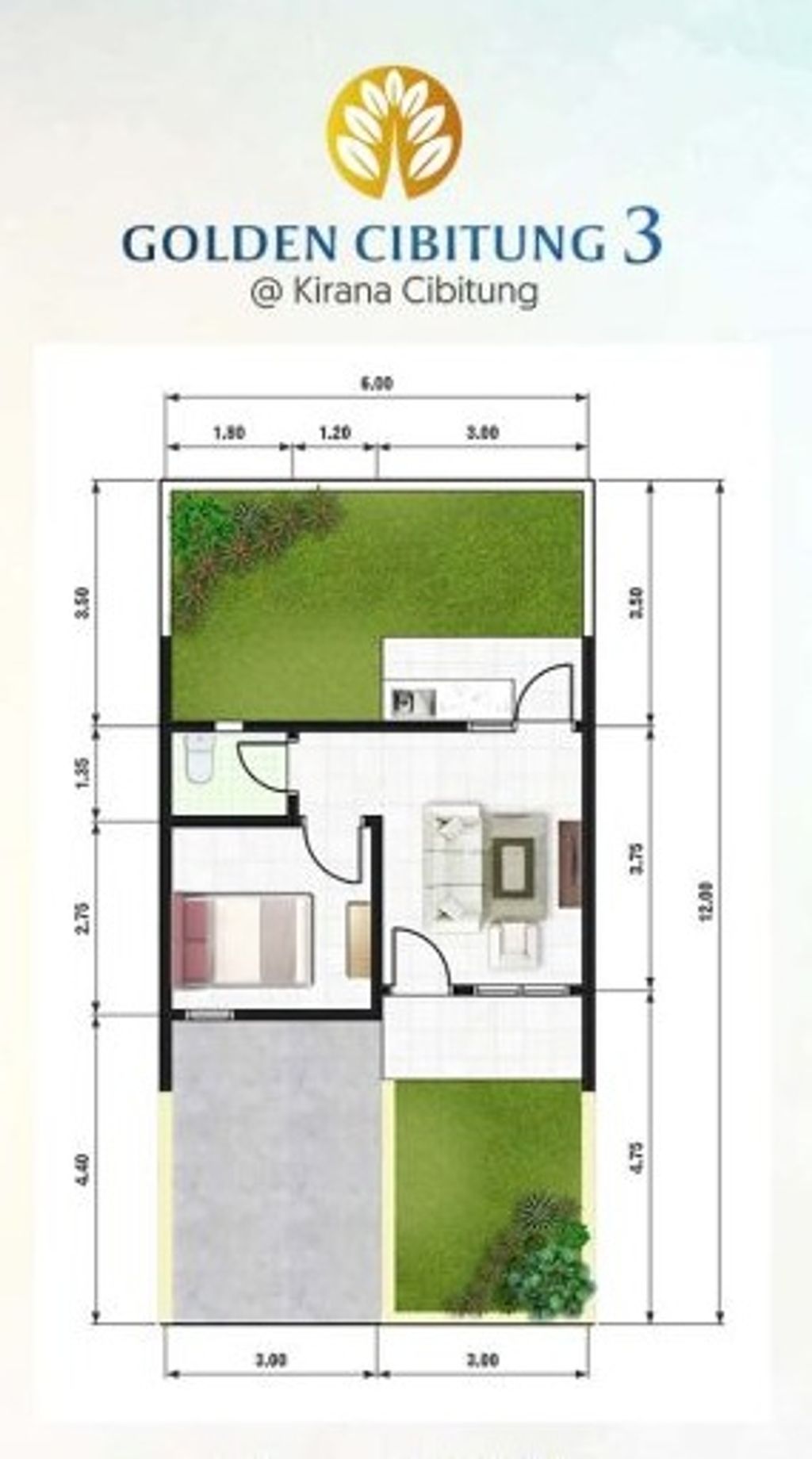 foto denah rumah tipe 27/127 perumahan GOLDEN CIBITUNG 3