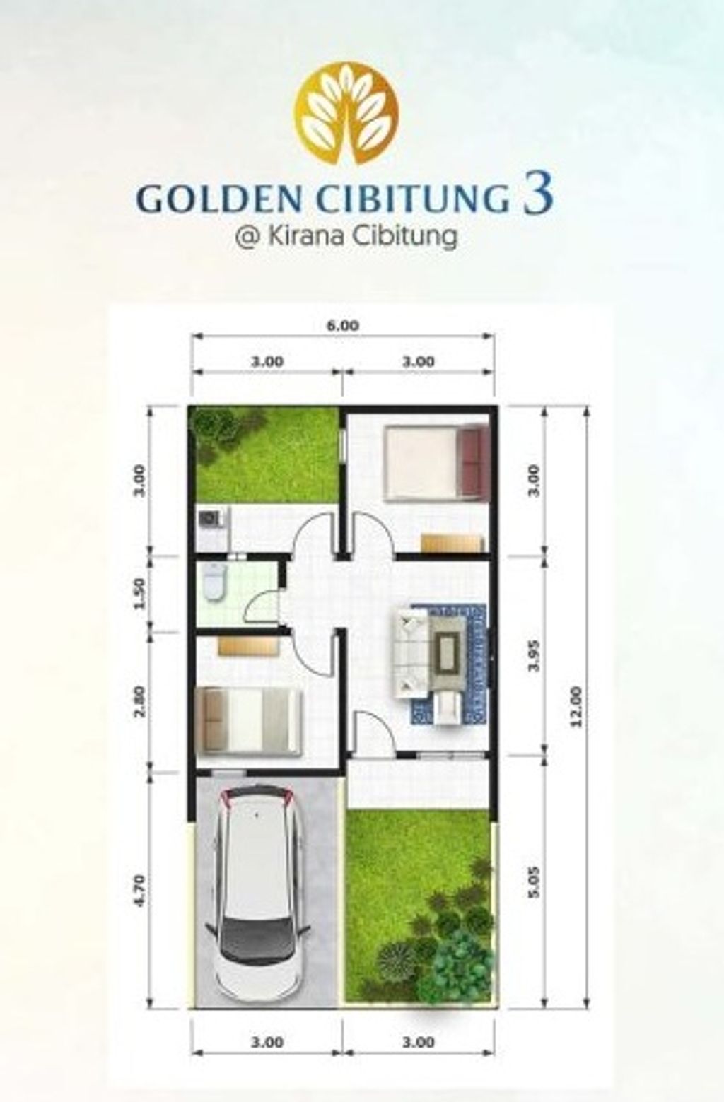 foto denah rumah tipe 36/124 perumahan GOLDEN CIBITUNG 3