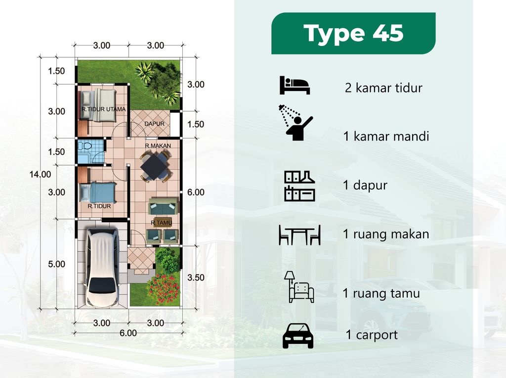 foto denah rumah tipe 45 perumahan PERUMAHAN SAFIRA MANGESTI RAYA
