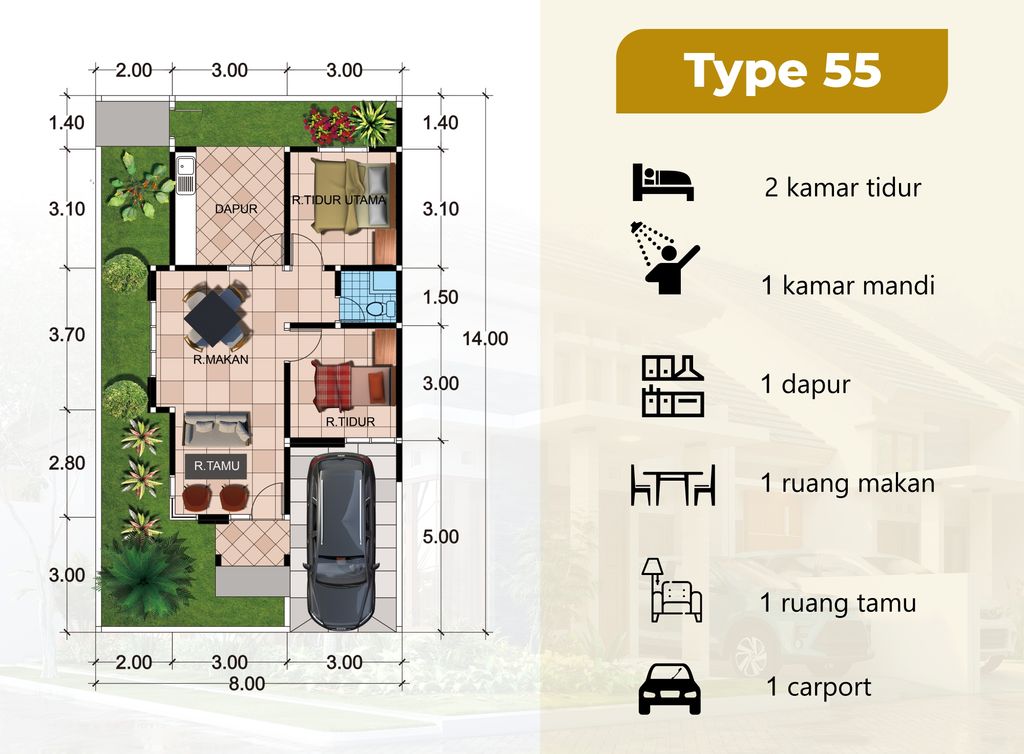foto denah rumah tipe 55 perumahan PERUMAHAN SAFIRA MANGESTI RAYA