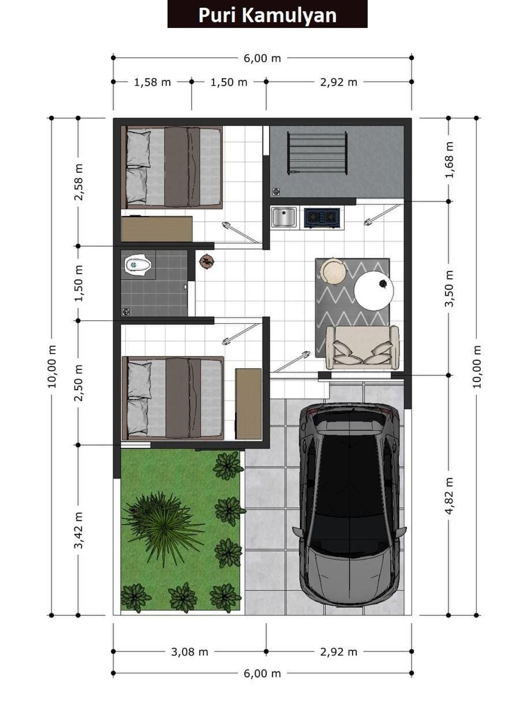 foto denah rumah tipe 30/60 perumahan Puri Kamulyan 3