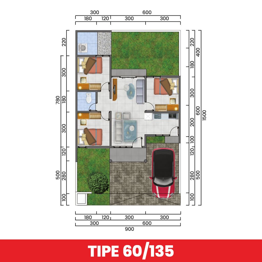foto denah rumah tipe 60 perumahan Graha Permata Wiradadi