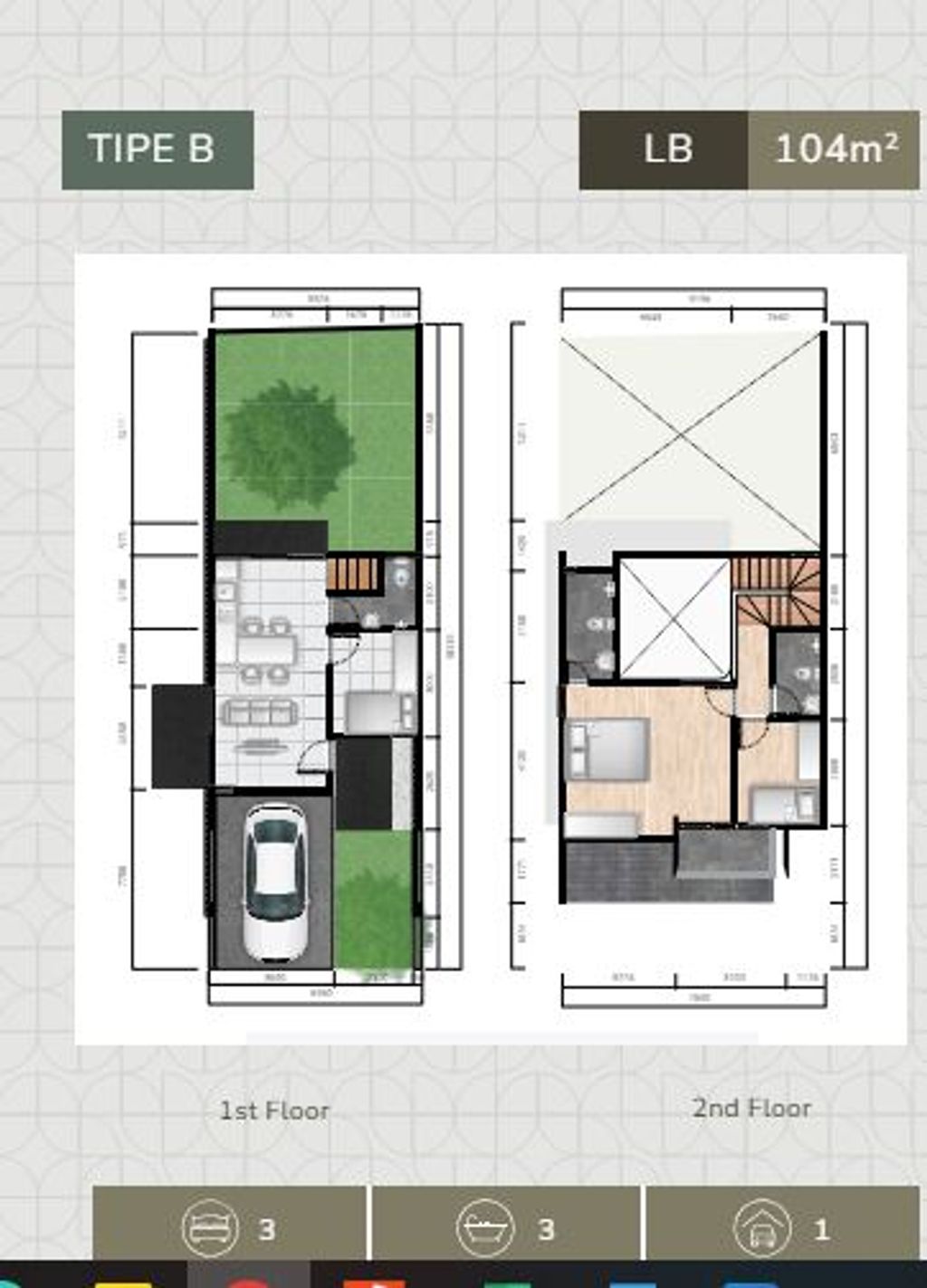 foto denah rumah tipe 112/77 perumahan PARADESA CIBUBUR