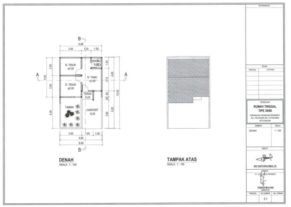 foto denah rumah tipe 30/90 perumahan HEGARSARI RESIDENCE TAHAP 2