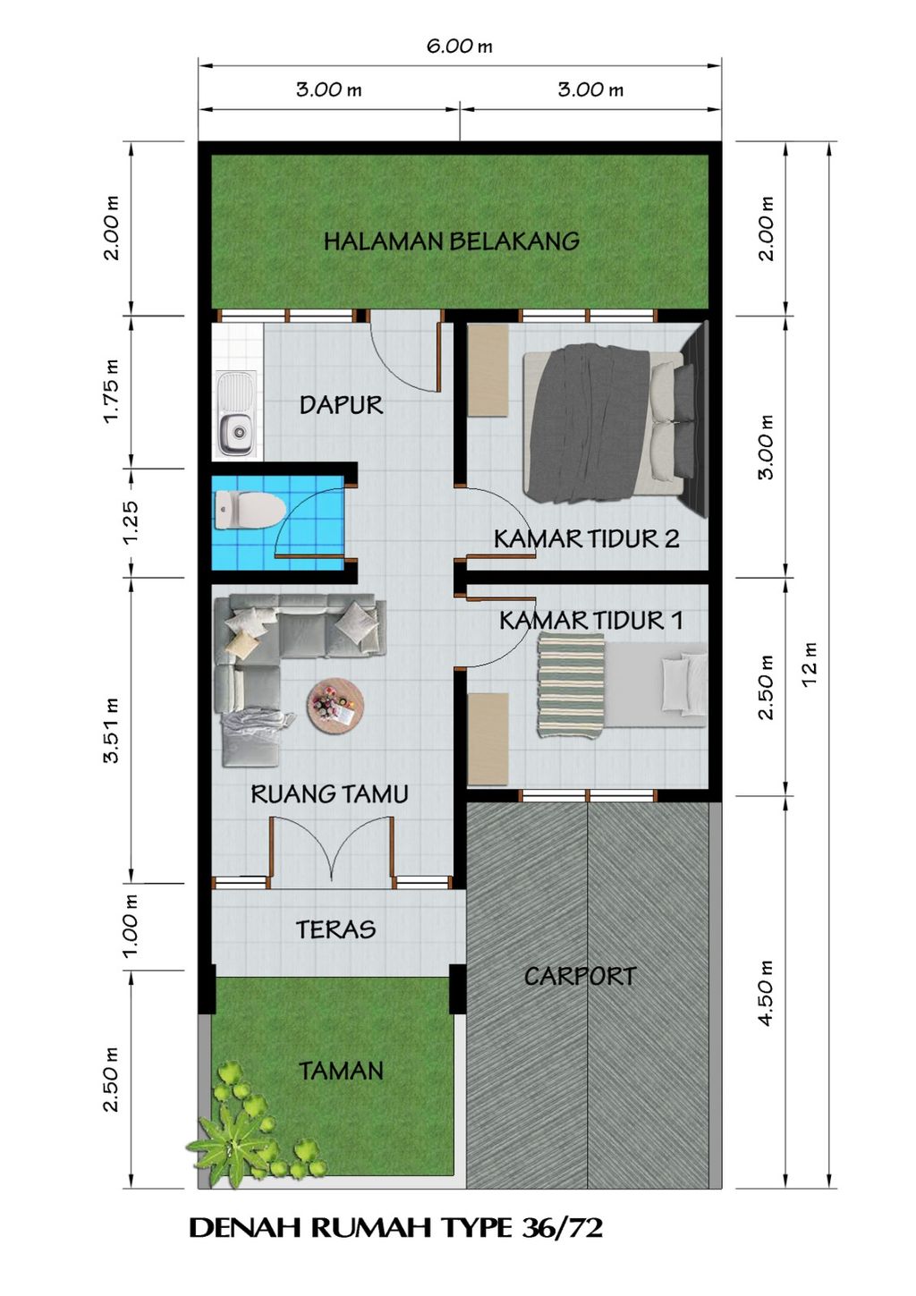foto denah rumah tipe 36/72 perumahan Perumahan Panca Regency