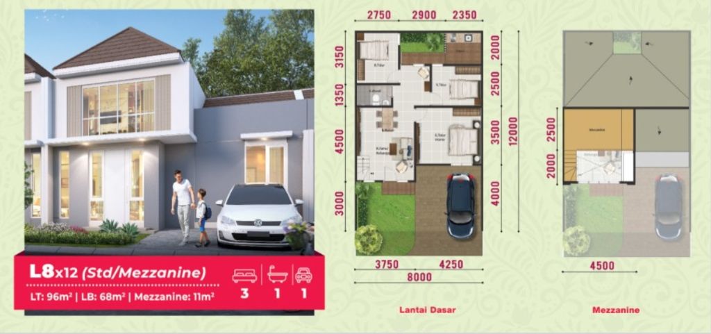 foto denah rumah tipe CANNA 12/17 perumahan PARAMOUNT PETALS TAHAP 1