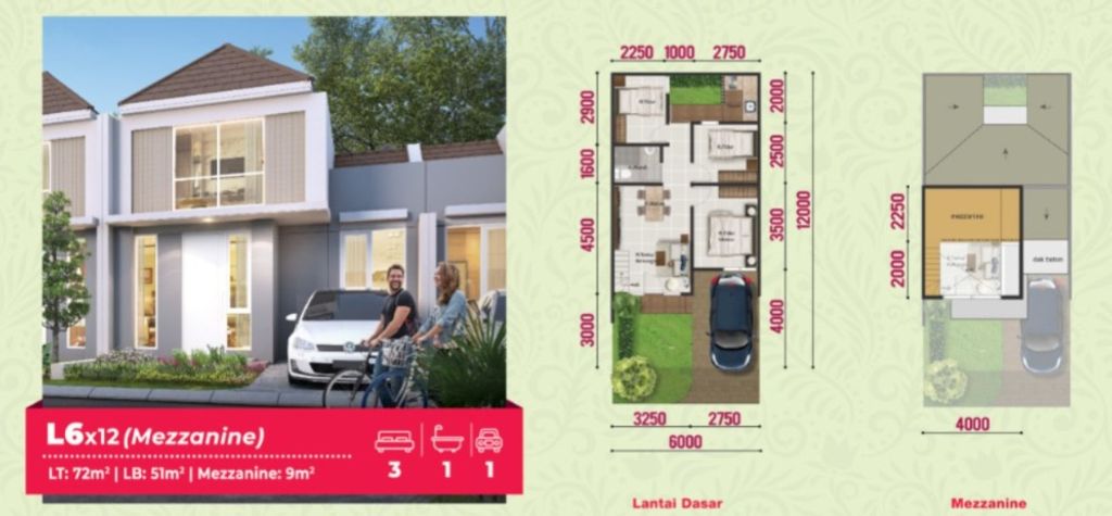 foto denah rumah tipe CANNA 22/18 perumahan PARAMOUNT PETALS TAHAP 1