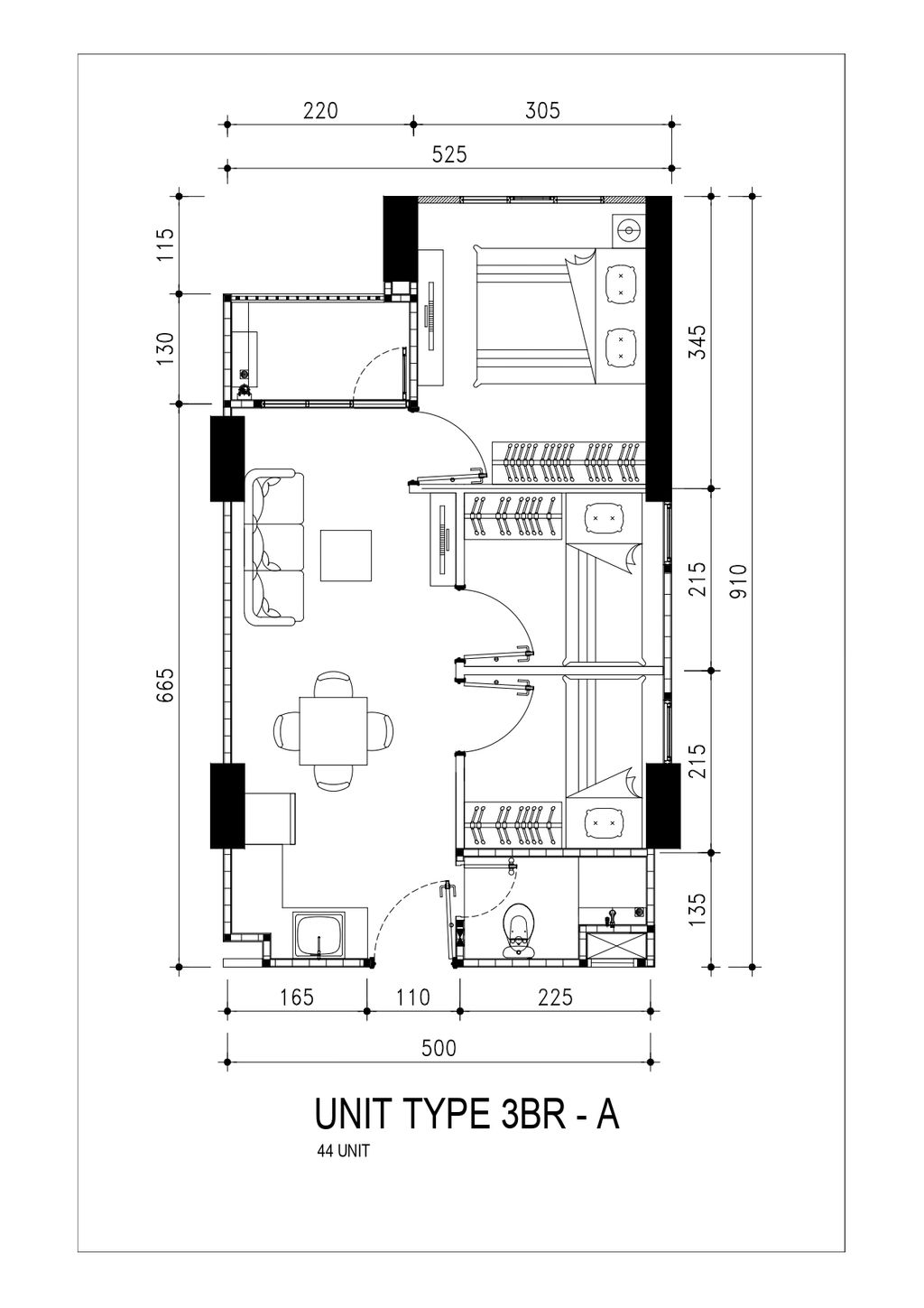 foto denah rumah tipe EKKI - 3BRA perumahan APARTEMEN PODOMORO GOLF VIEW