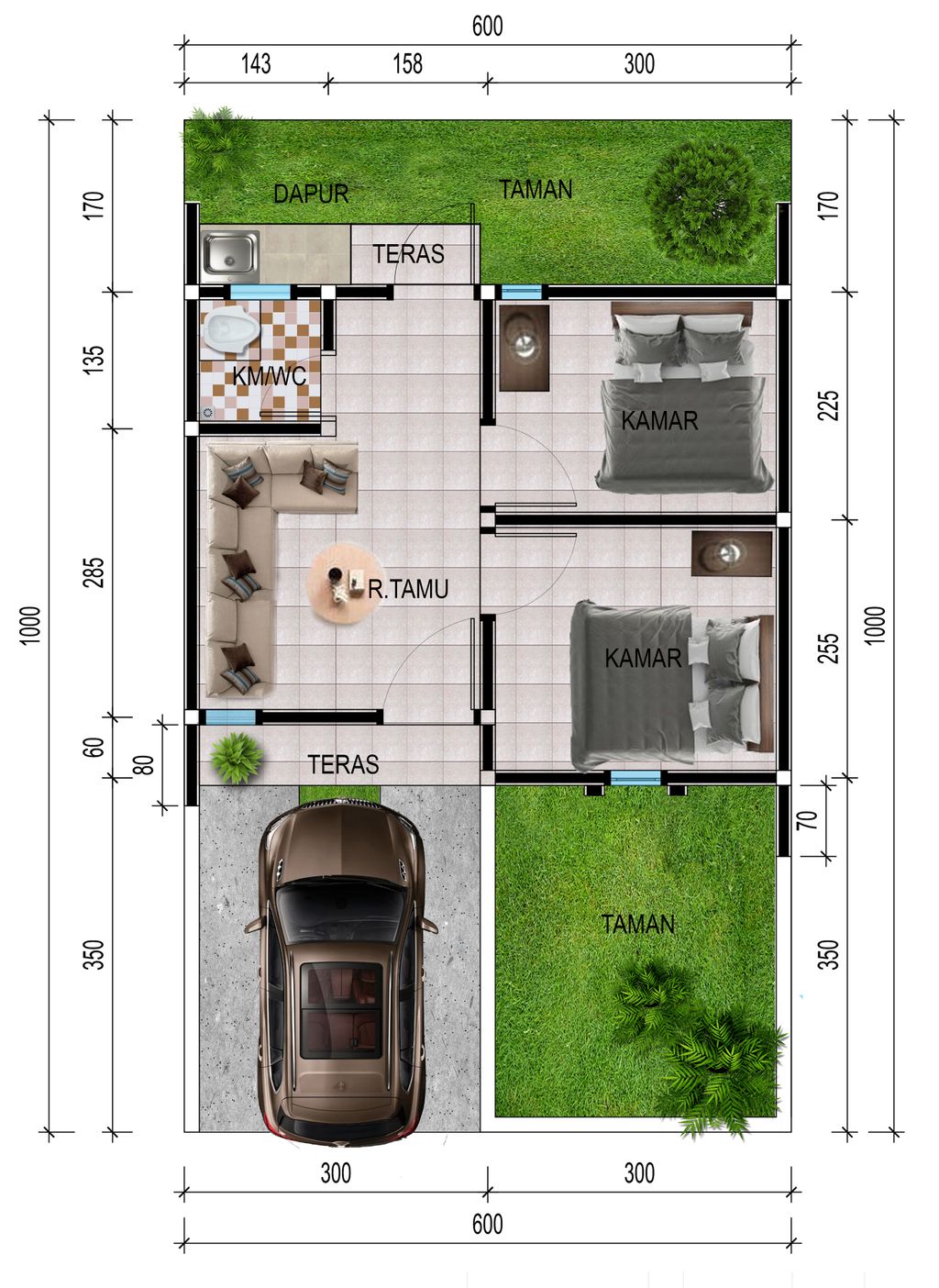 foto denah rumah tipe 30/60 perumahan BUKIT TENTREM TRIWIDADI
