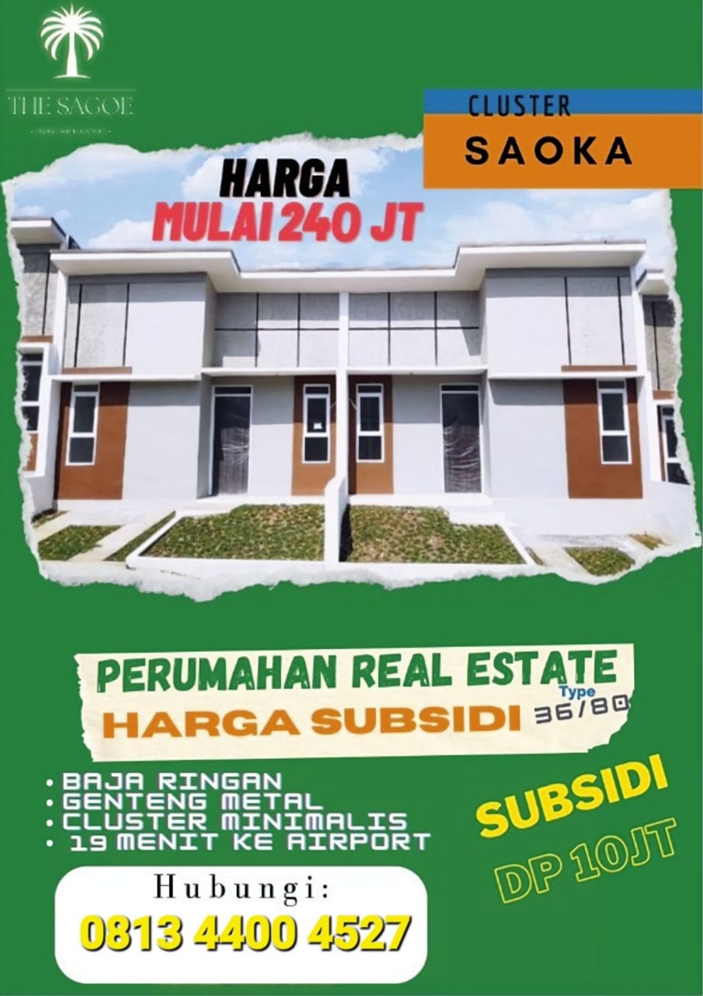 foto tampak rumah tipe CLUSTER SAOKA perumahan THE SAGOE