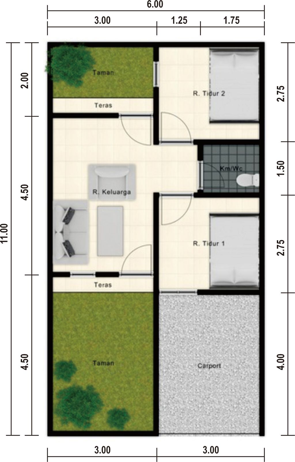 foto denah rumah tipe 36/66 perumahan DZAFA PABUARAN RESIDENCE