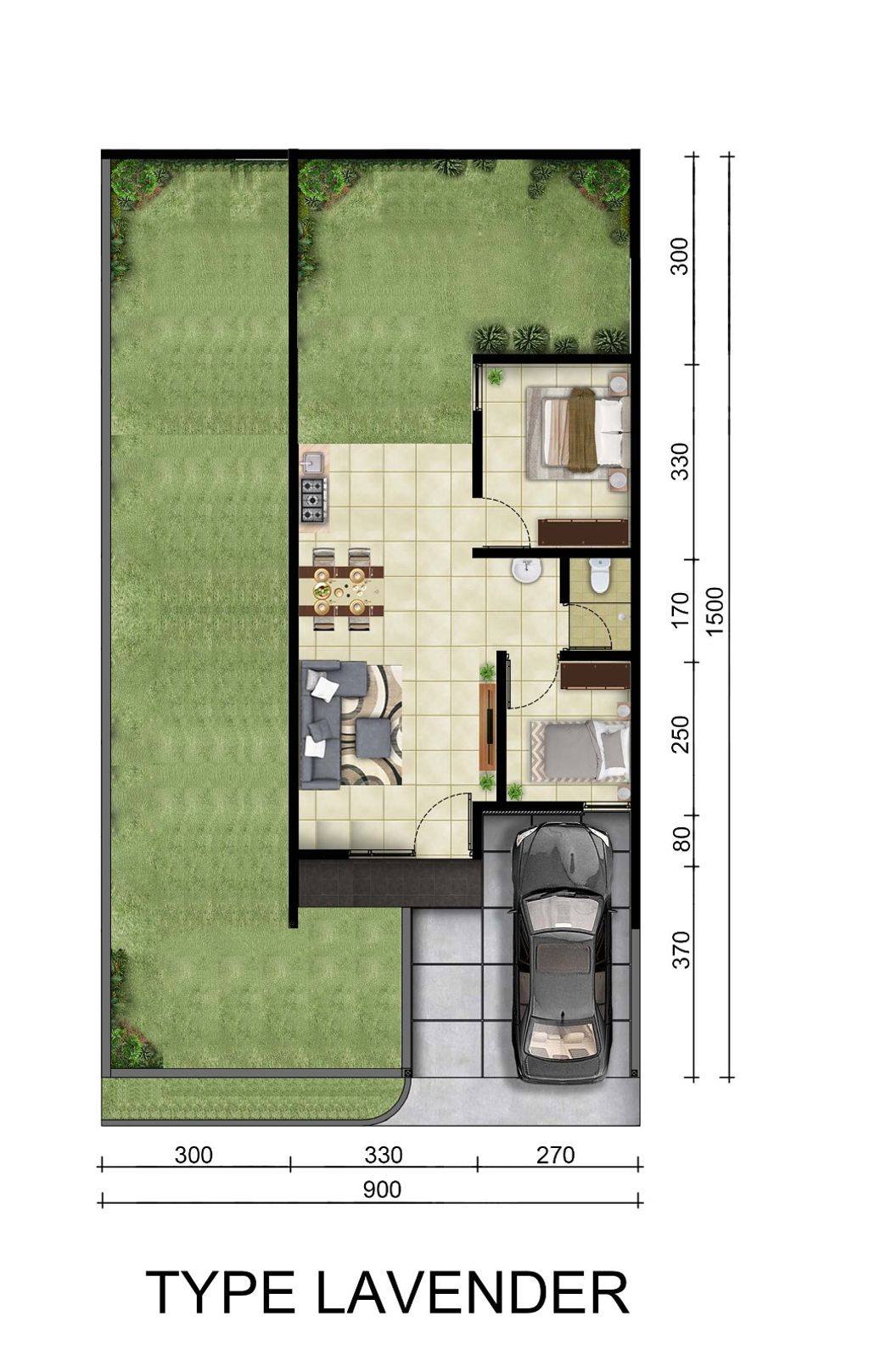 foto denah rumah tipe LAVENDER hook perumahan MAGNOLIA RESIDENCE 2