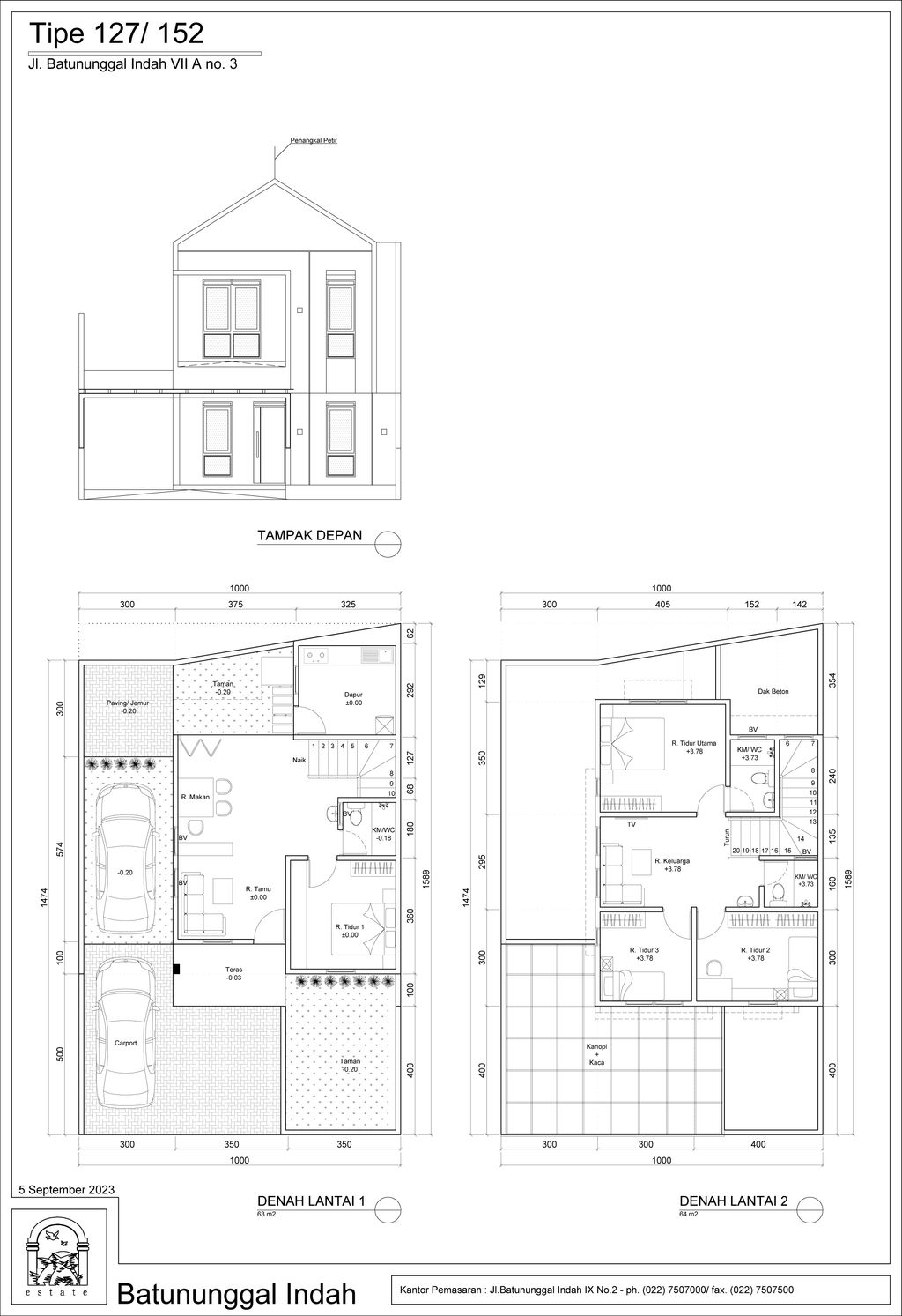 foto denah rumah tipe 127/152 perumahan BATUNUNGGAL INDAH ESTATE BI & BIR