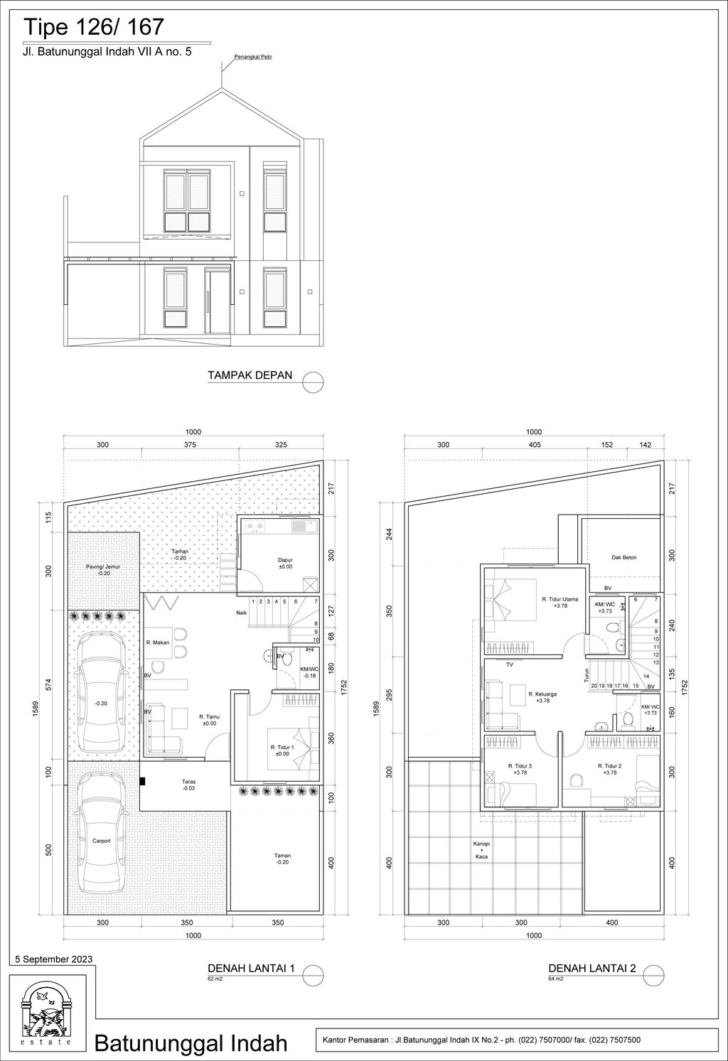 foto denah rumah tipe 126/167 perumahan BATUNUNGGAL INDAH ESTATE BI & BIR