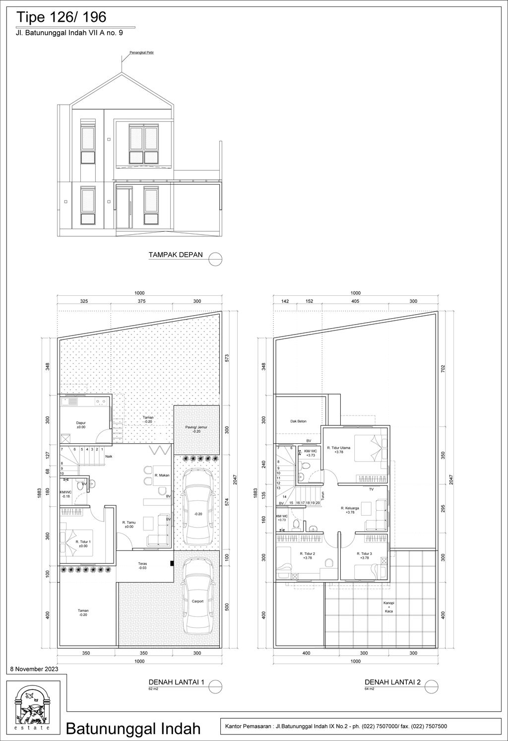 foto denah rumah tipe 126/196 perumahan BATUNUNGGAL INDAH ESTATE BI & BIR
