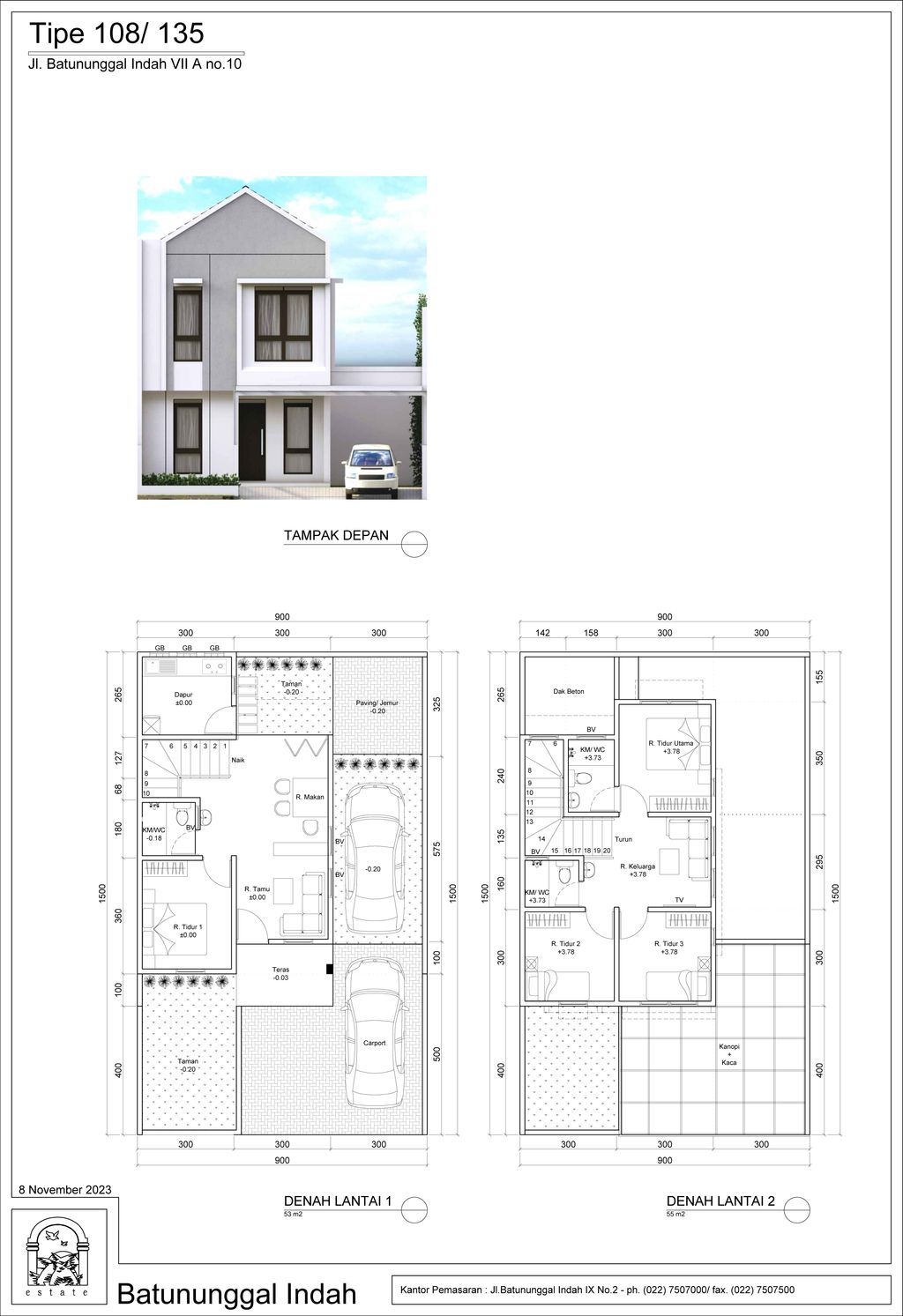 foto denah rumah tipe 108/135 perumahan BATUNUNGGAL INDAH ESTATE BI & BIR
