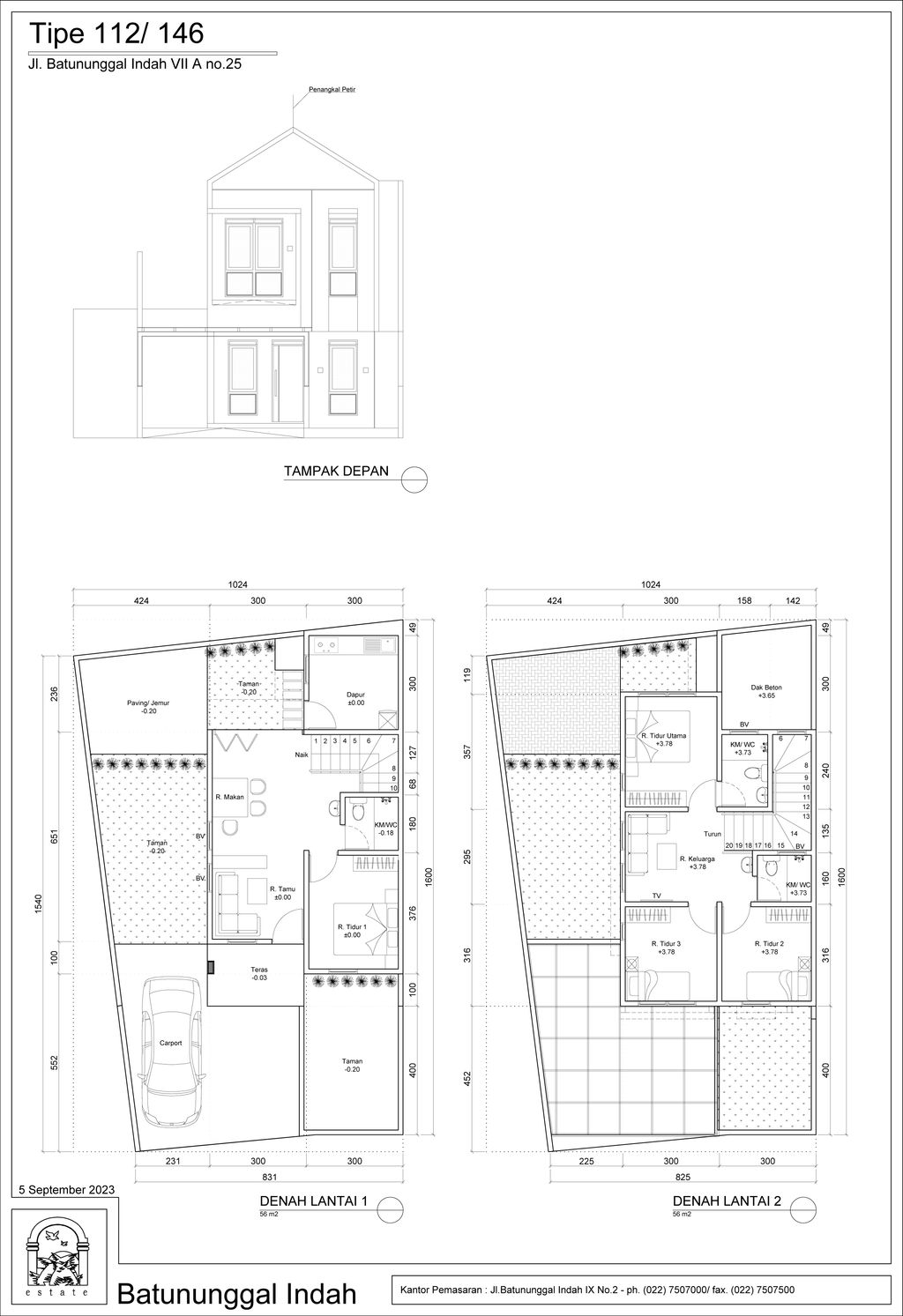 foto tampak rumah tipe 112/146 perumahan BATUNUNGGAL INDAH ESTATE BI & BIR