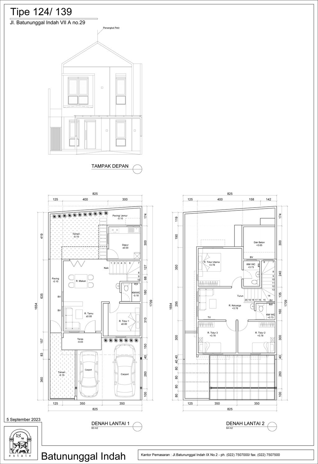 foto denah rumah tipe 124/139 perumahan BATUNUNGGAL INDAH ESTATE BI & BIR