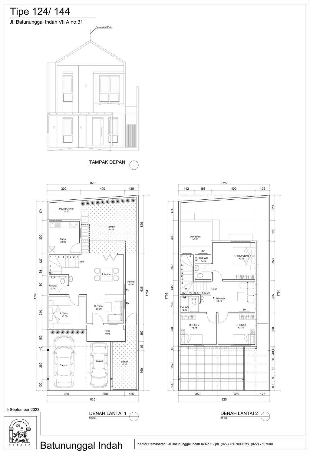 foto denah rumah tipe 124/144 perumahan BATUNUNGGAL INDAH ESTATE BI & BIR