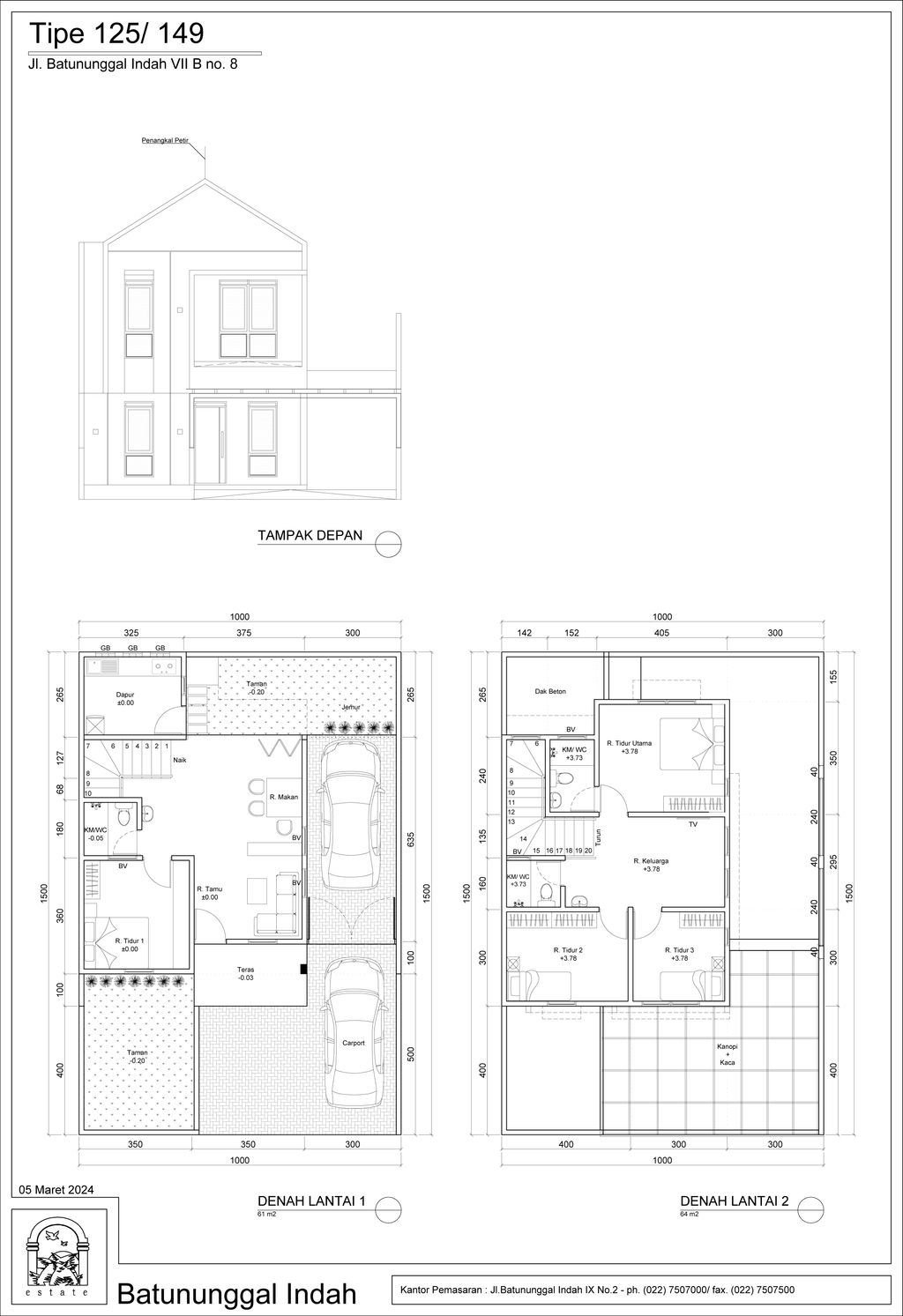 foto denah rumah tipe 125/149 perumahan BATUNUNGGAL INDAH ESTATE BI & BIR
