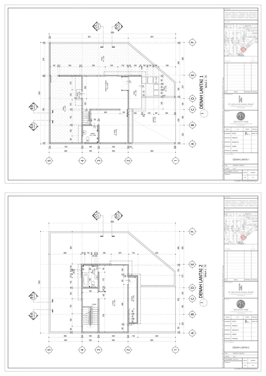 foto denah rumah tipe NARADA KP A06/01 perumahan KEDATON PARK TAHAP 3B