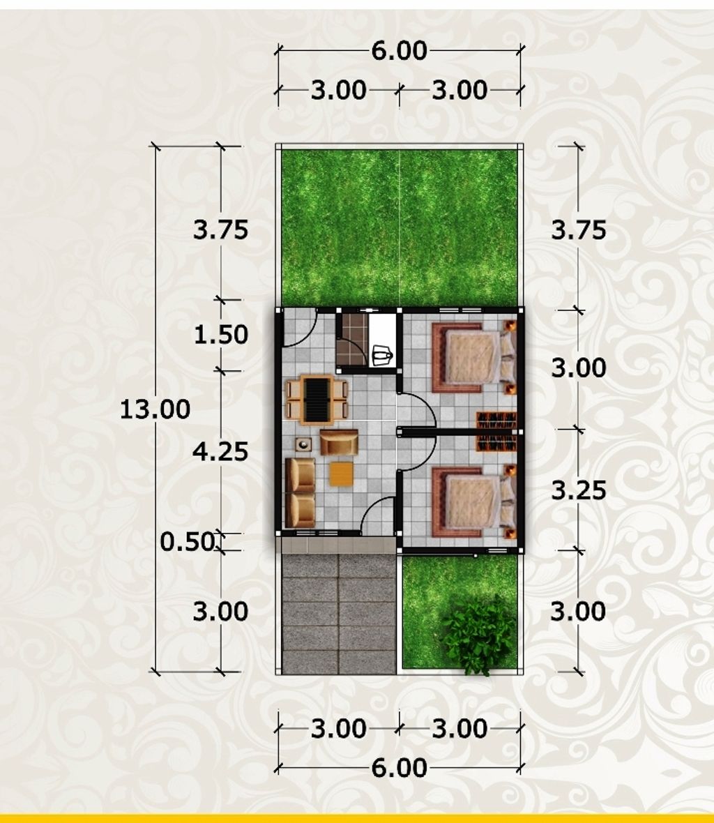 foto denah rumah tipe Subsidi Deret 2024 perumahan Perumahan Permata Garden