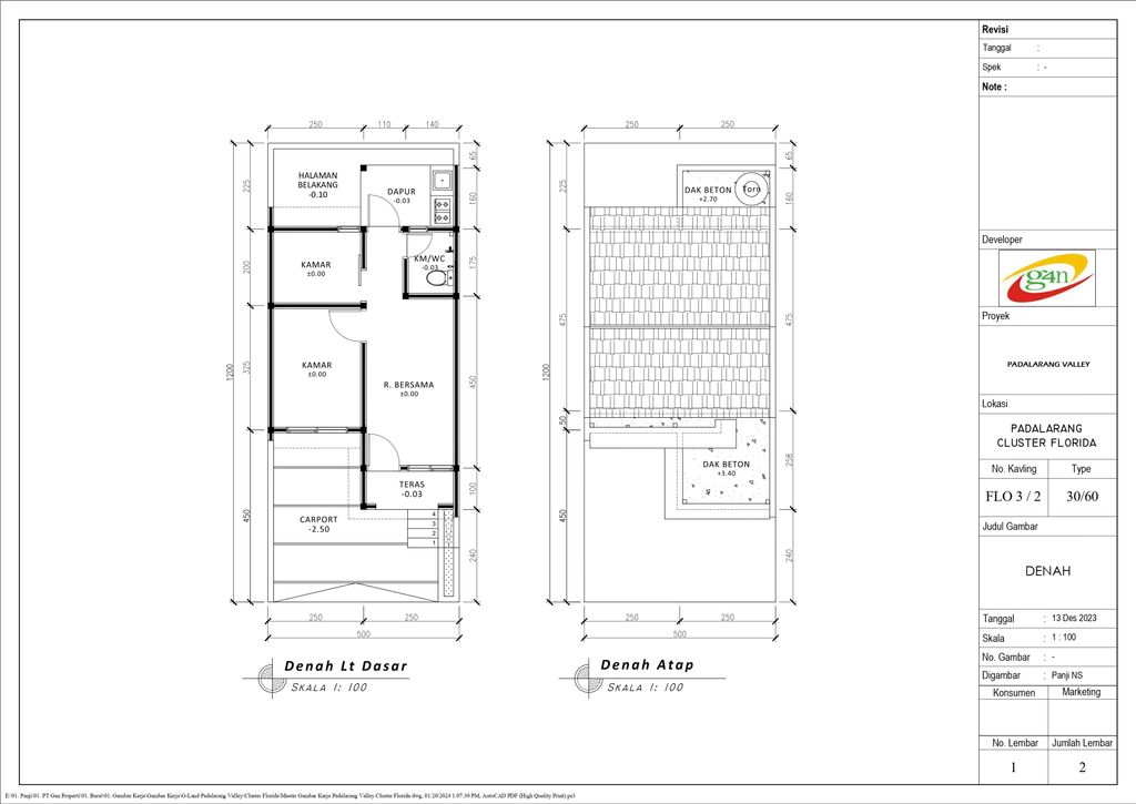 foto denah rumah tipe 30 1 Lantai Kontur 1.5m (338) (komersil) perumahan G-Land Padalarang Valley