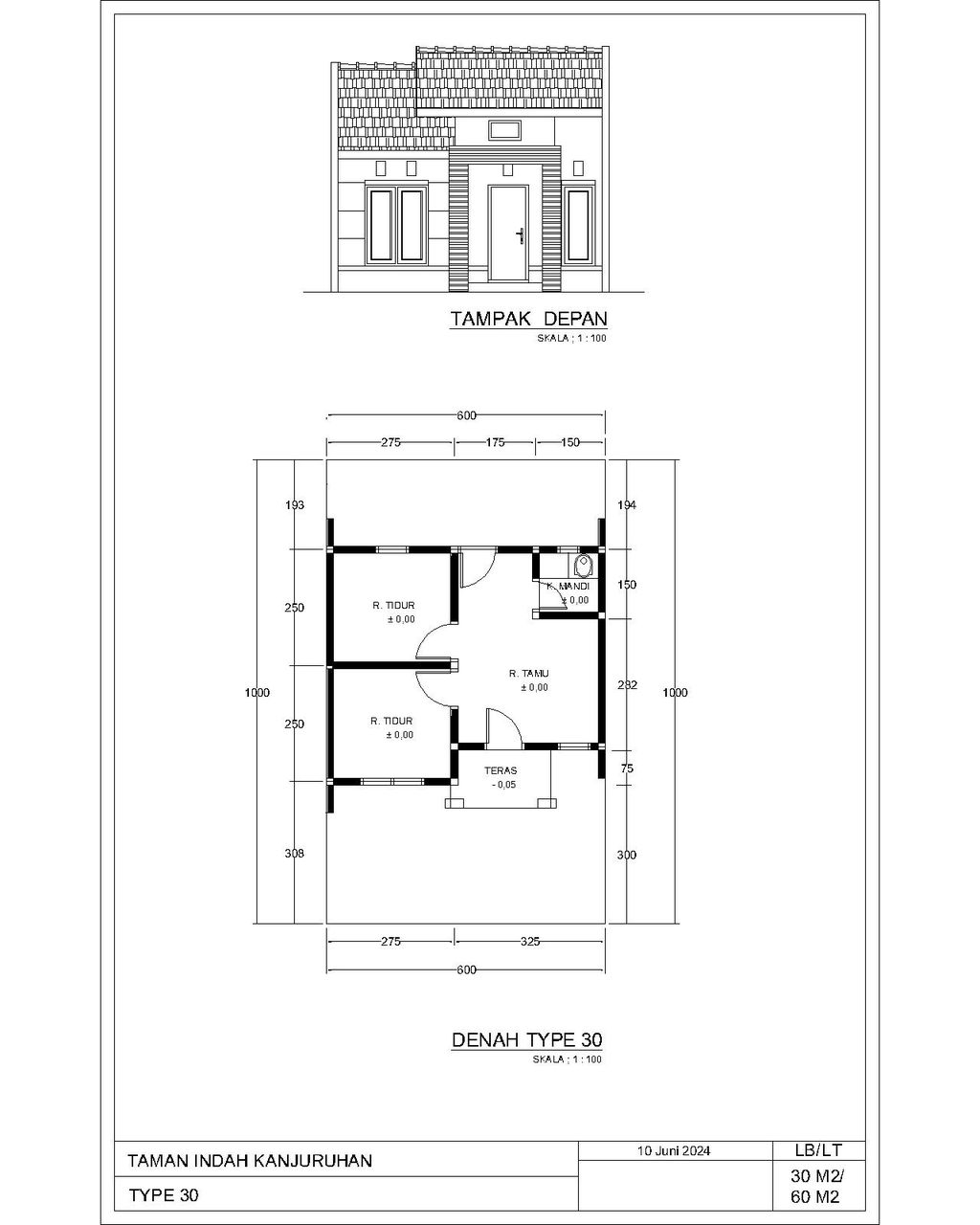 foto denah rumah tipe 30/60 M2 perumahan TAMAN INDAH KANJURUHAN II