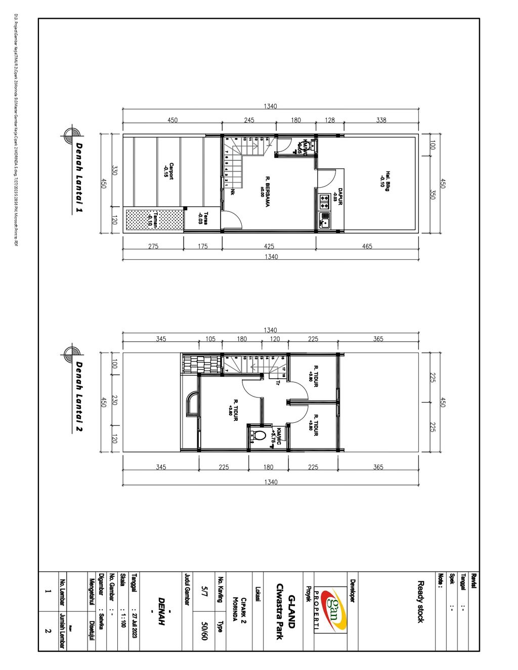 foto denah rumah tipe 50 Compact (3 kamar) + Teras (592) perumahan G-Land Ciwastra Park 2