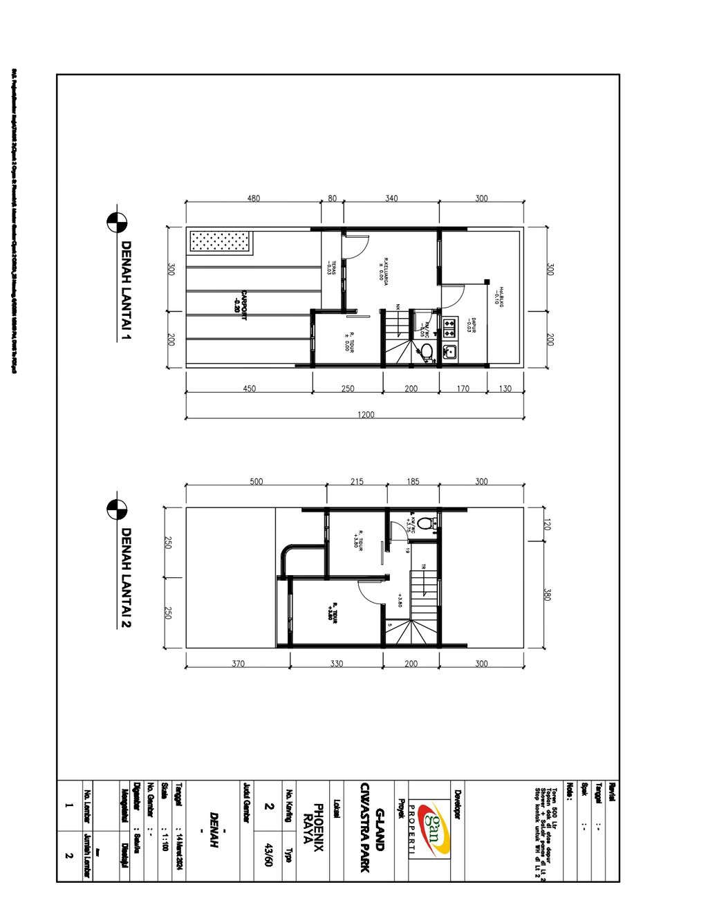 foto denah rumah tipe 43 Compact High Ceiling (3KT) (515) perumahan G-Land Ciwastra Park 2