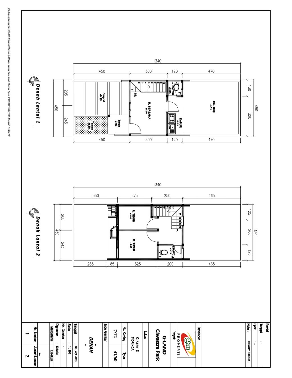 foto denah rumah tipe 41 Compact (2 kamar) + Teras HC (518) perumahan G-Land Ciwastra Park 2