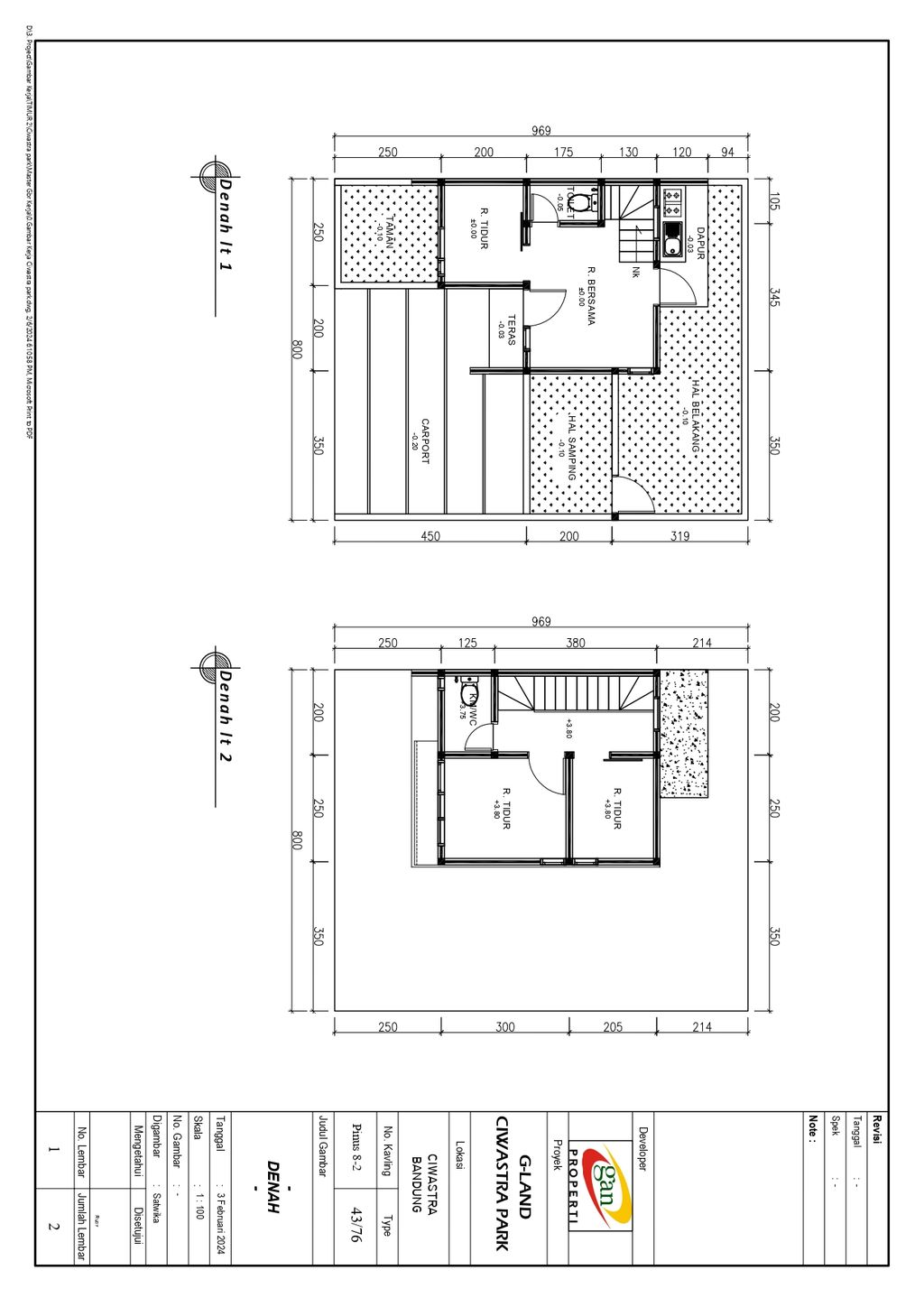 foto denah rumah tipe 43 Compact High Ceiling (503) perumahan G-Land Ciwastra Park