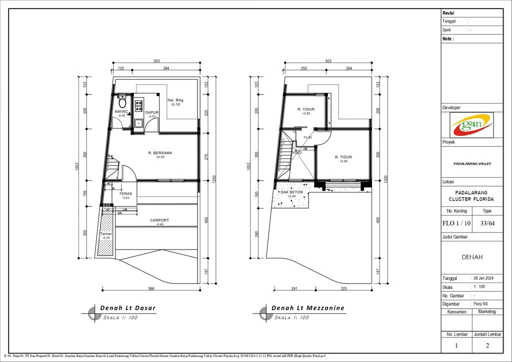 foto denah rumah tipe 33 Mezanin (384) perumahan G-Land Padalarang Valley