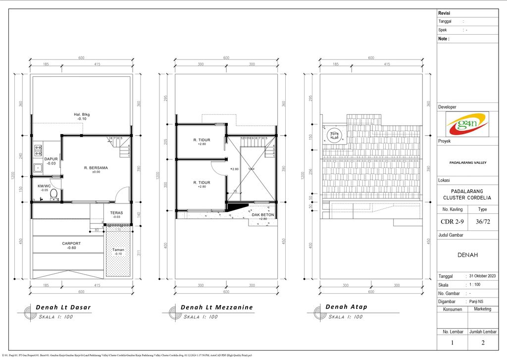foto denah rumah tipe 36 Mezanin (Cerys)  (511) perumahan G-Land Padalarang Valley