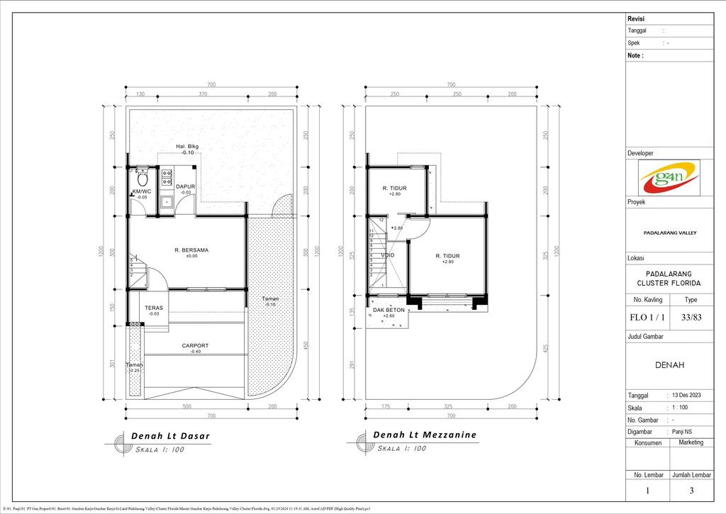 foto denah rumah tipe 33 Mezanin (418) perumahan G-Land Padalarang Valley