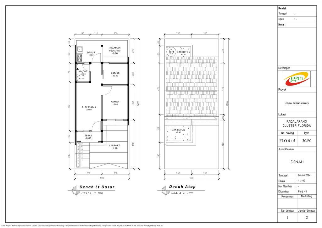 foto denah rumah tipe 30 1 Lantai Kontur 2.5m (351) perumahan G-Land Padalarang Valley