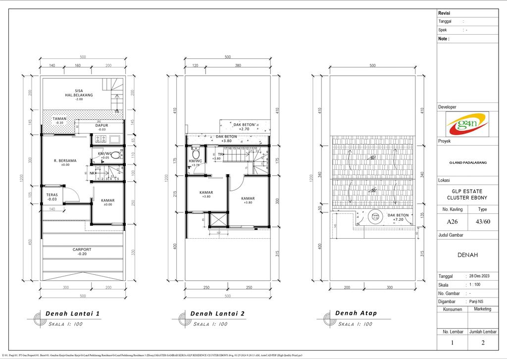 foto denah rumah tipe 43 Scandinavian Cozy Level (445) perumahan G-Land Padalarang Residence 3