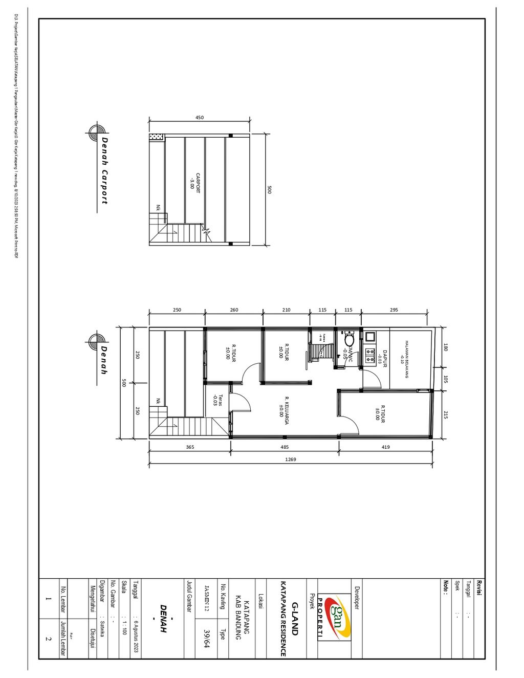 foto denah rumah tipe 39 High Ceiling + 1 lantai 3KT (412) perumahan G-Land Katapang Residence 1