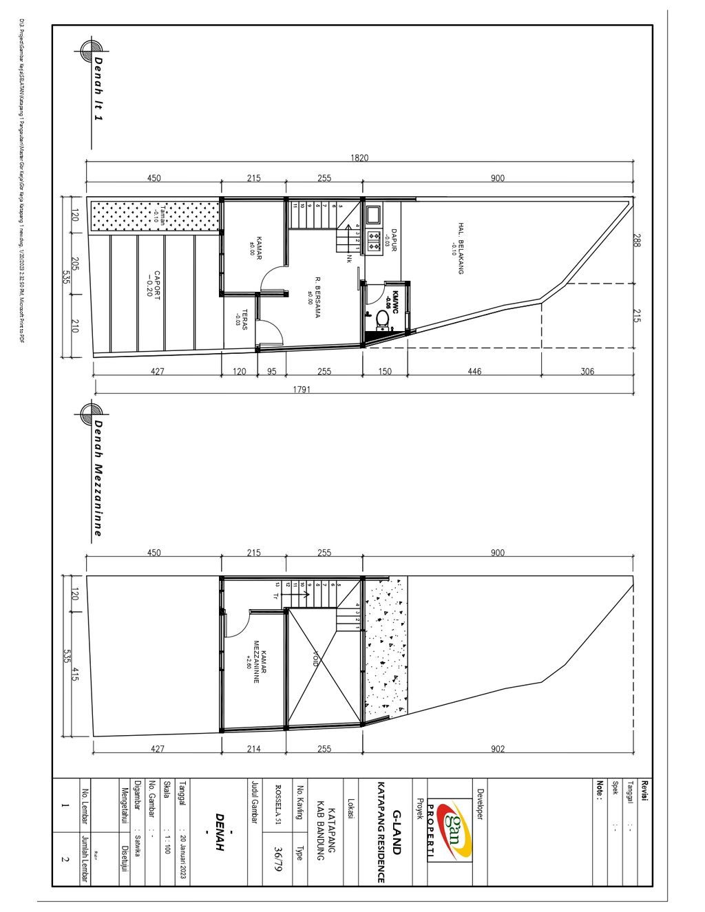 foto denah rumah tipe 36 Mezanin 1.5 lantai (404) perumahan G-Land Katapang Residence 1