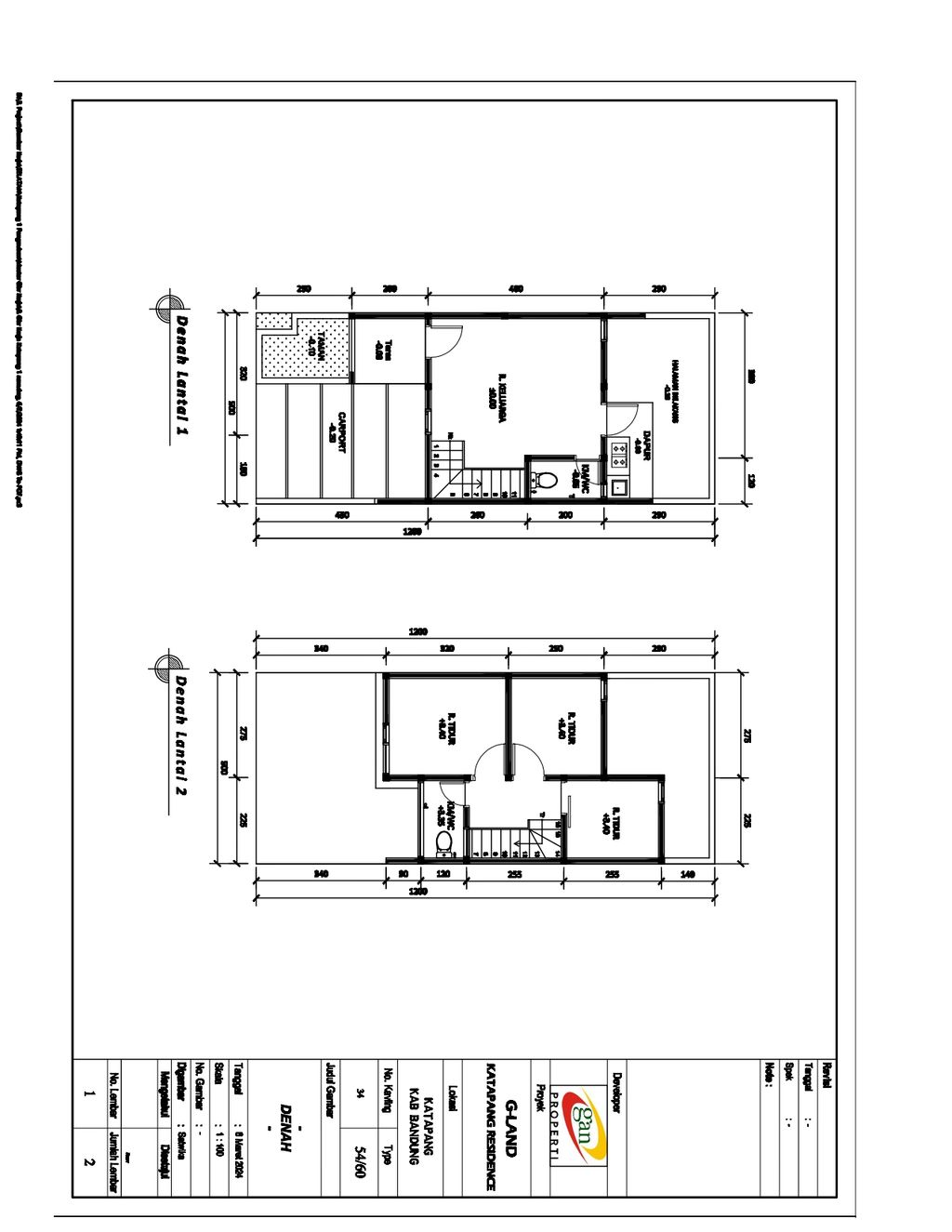 foto denah rumah tipe 54 Compact (3 Kamar) High Ceiling (517) perumahan G-Land Katapang Residence 1